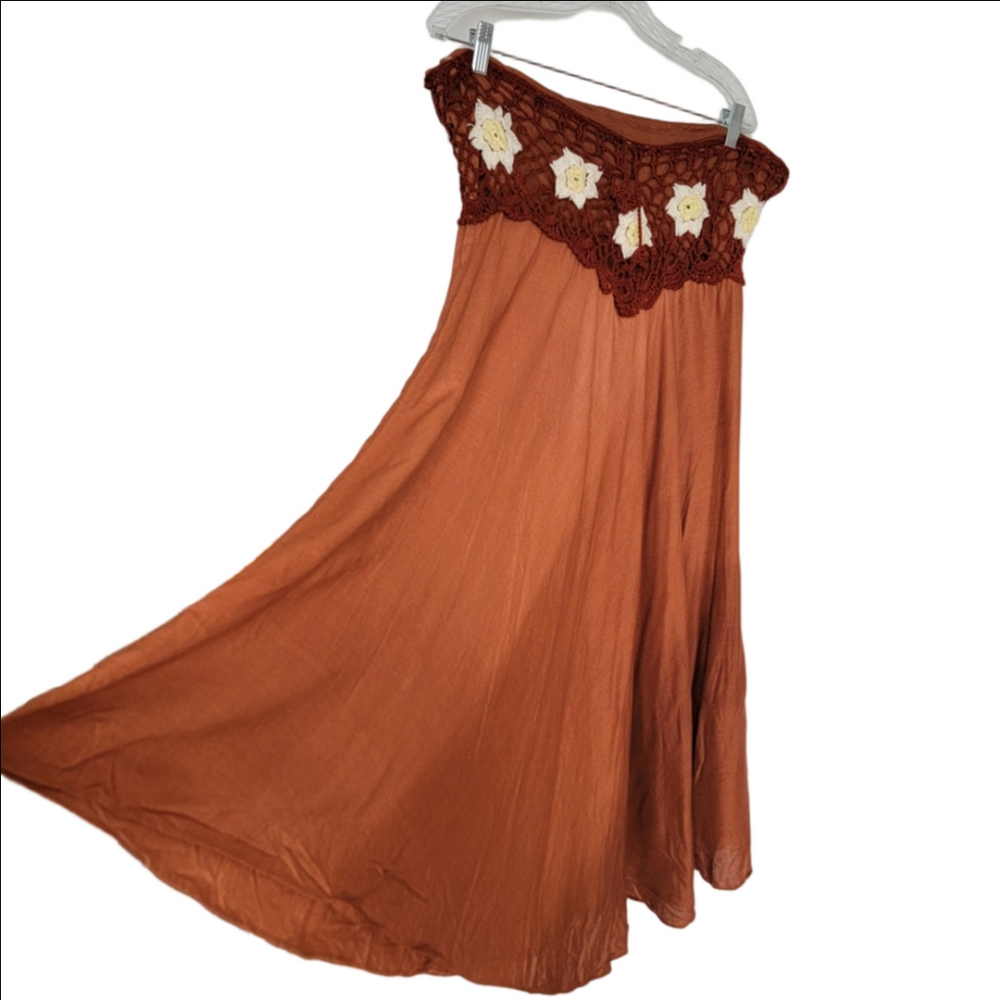 Bohemian Crochet Cotton Skirt Boho Hippy Hippie Gypsy Brown Asymeyrical Skirt - Picture 6 of 6